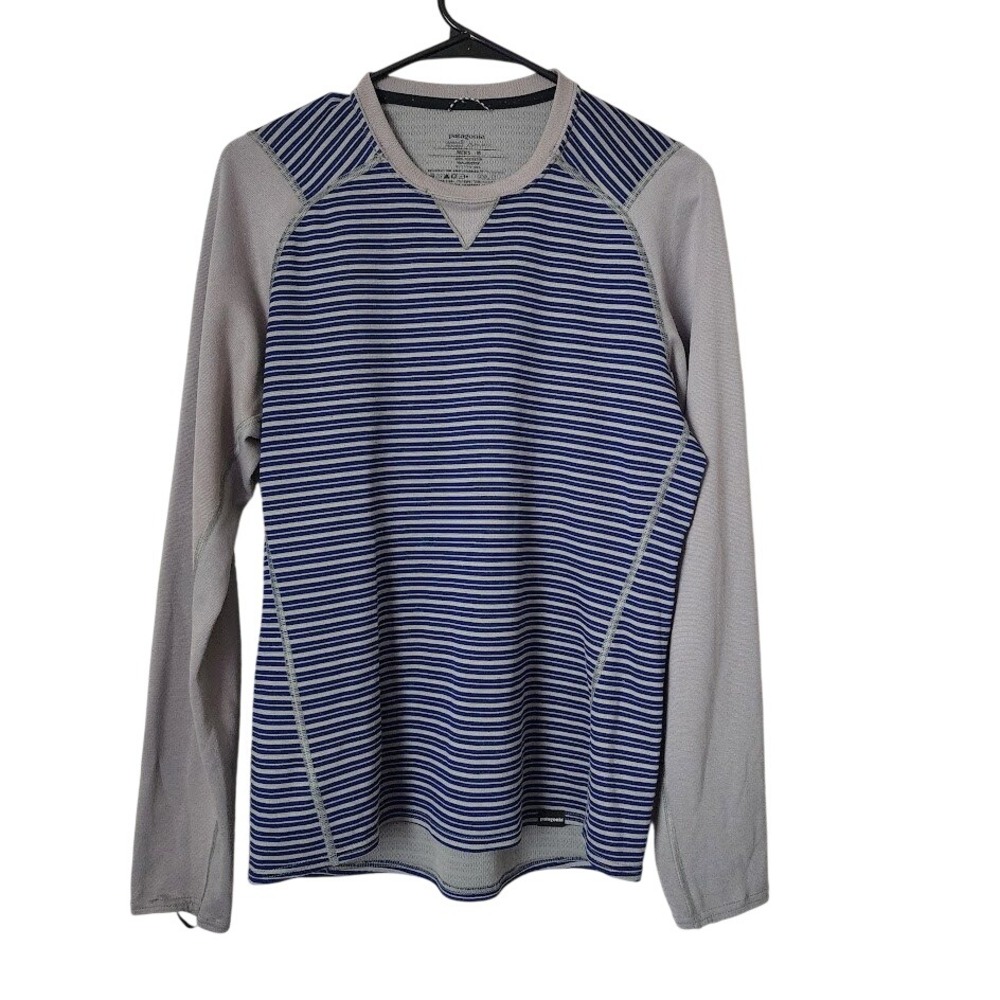 PATAGONIA Capilene Midweight 3 long‎ sleeve micro stripe base layer grey blue M